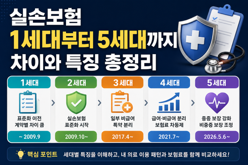 실손보험 세대별 비교 총정리｜1세대부터 5세대까지 특징과 차이