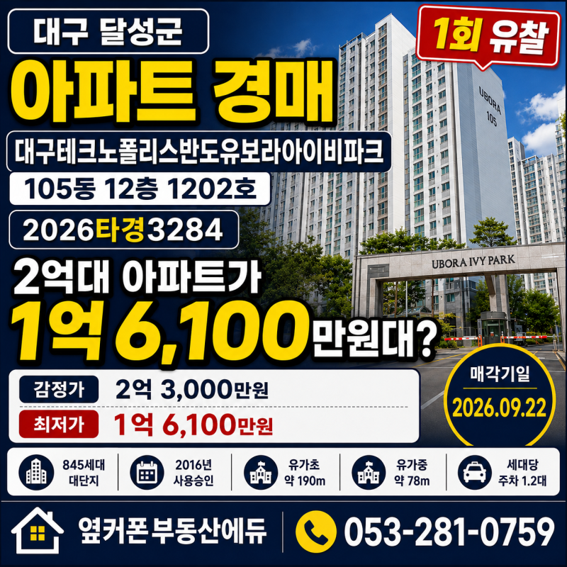 대구 달성군 대구테크노폴리스반도유보라아이비파크 경매 1회 유찰 1억 6100만원대 2026타경3284 사진 2