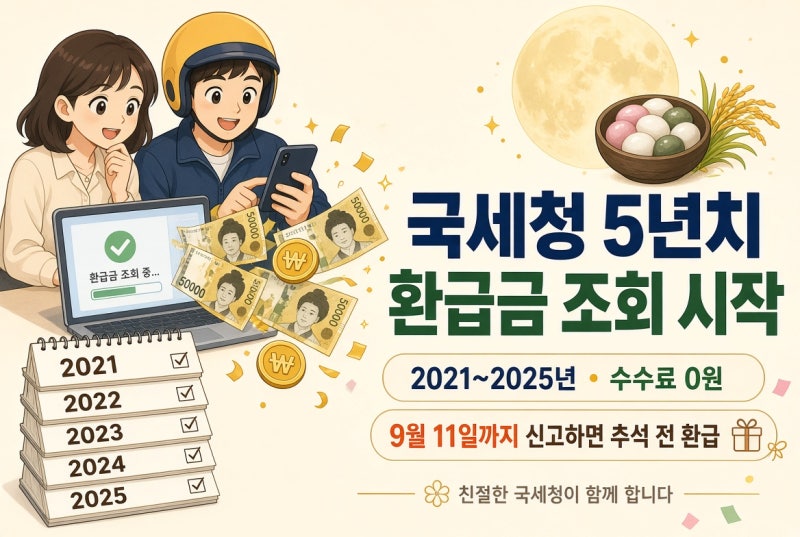 나도 모르게 못 받은 세금이 있다? 국세청 5년치 환급금 조회 시작…9월 11일까지 신고하면 추....
