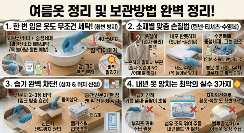 여름옷 정리 및 보관법 완벽 정리! 흰옷 누런 황변 방지 세탁법·소재별 개는법 & 곰팡이 없는....