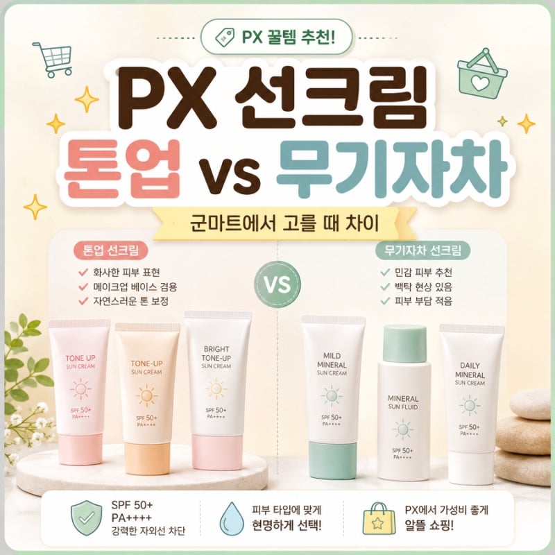 PX 선크림 톤업 vs 무기자차, 군마트에서 고를 때 차이