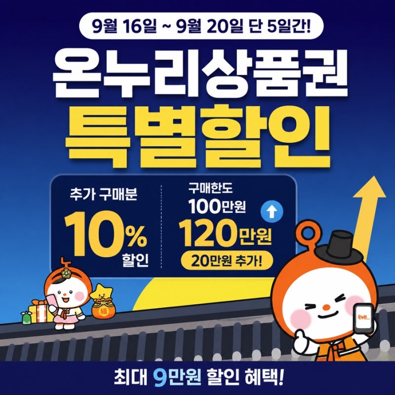 2026년 9월 온누리상품권 특별할인! 10% 할인 + 구매한도 20만원 추가, 추석 장보기 전 꼭 확인하....