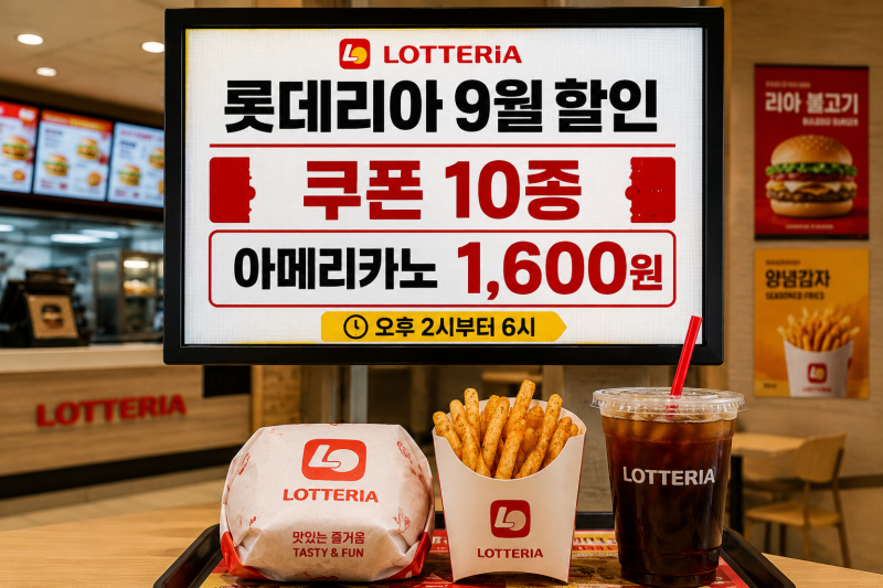 롯데리아 9월 할인 쿠폰 10종 리아스낵타임 아메리카노 1600원