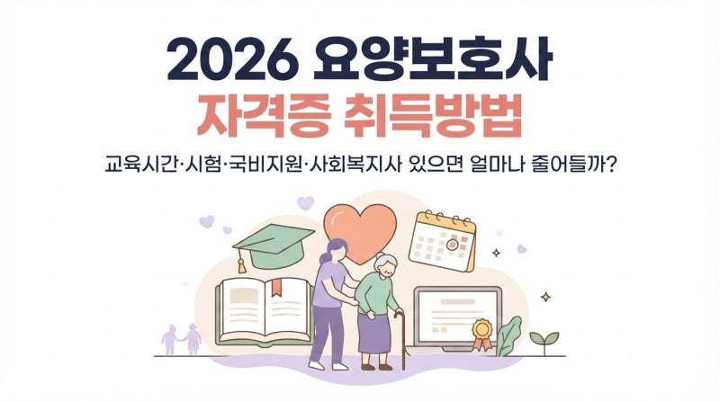 2026 요양보호사 자격증 취득방법, 교육시간·시험·국비지원·사회복지사 있으면 얼마나 줄어....