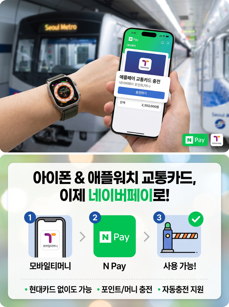 아이폰 유저 소리 질러! 네이버페이, 애플페이 교통카드(티머니) 충전 정식 지원 시작!
