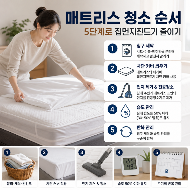 매트리스 청소, 집먼지진드기 줄이는 관리 순서
