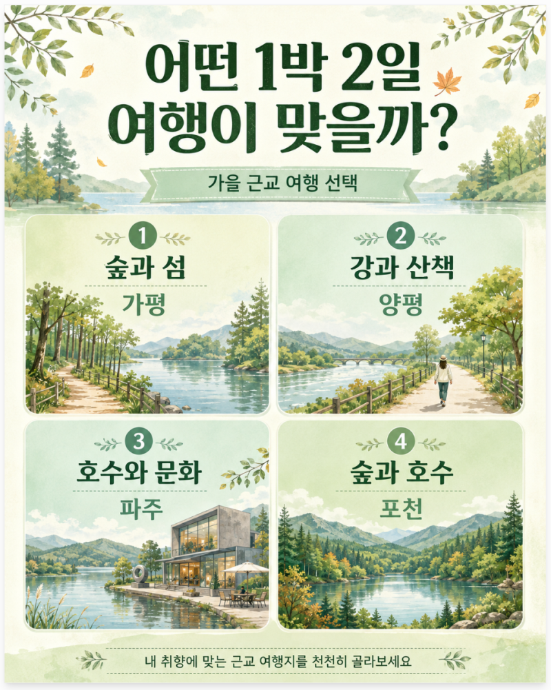 가을 1박 2일 서울 근교 여행 어디가 좋을까? 가평·양평·파주·포천 4곳