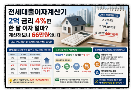 2억 전세대출 이자 얼마? 금리 3%·4%·5%·6% 월 부담 비교