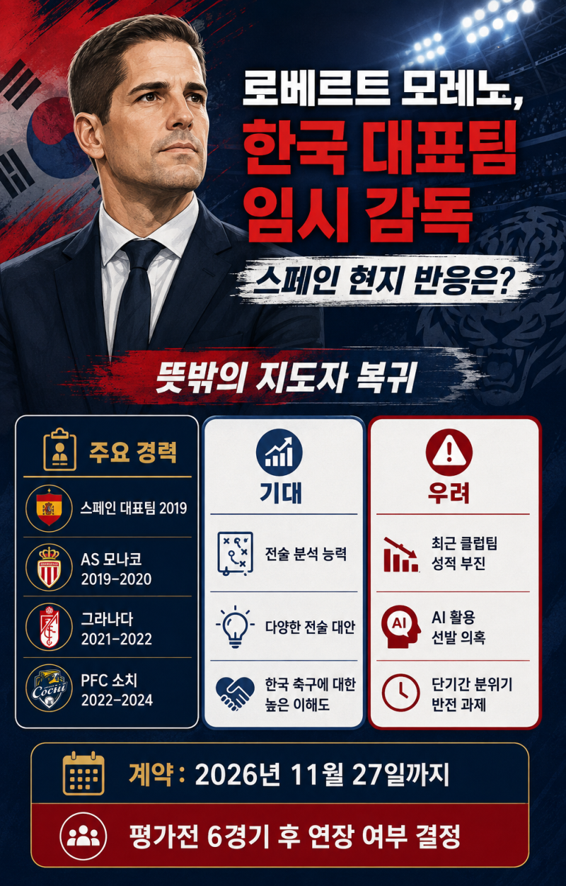 “3개 팀에서 실패했는데 한국 대표팀 감독?” 모레노 선임에 스페인도 놀랐다