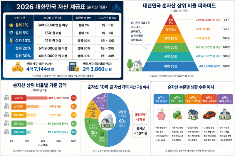 2026 대한민국 자산 계급표｜순자산 상위 1%, 5%, 10%, 20%, 30%는 얼마일까?