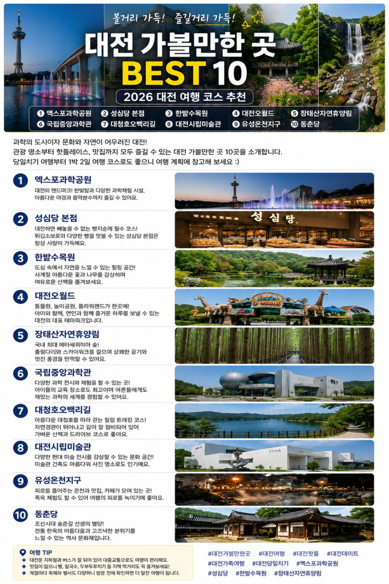대전 가볼만한 곳 BEST 10, 2026 대전 여행 코스 추천