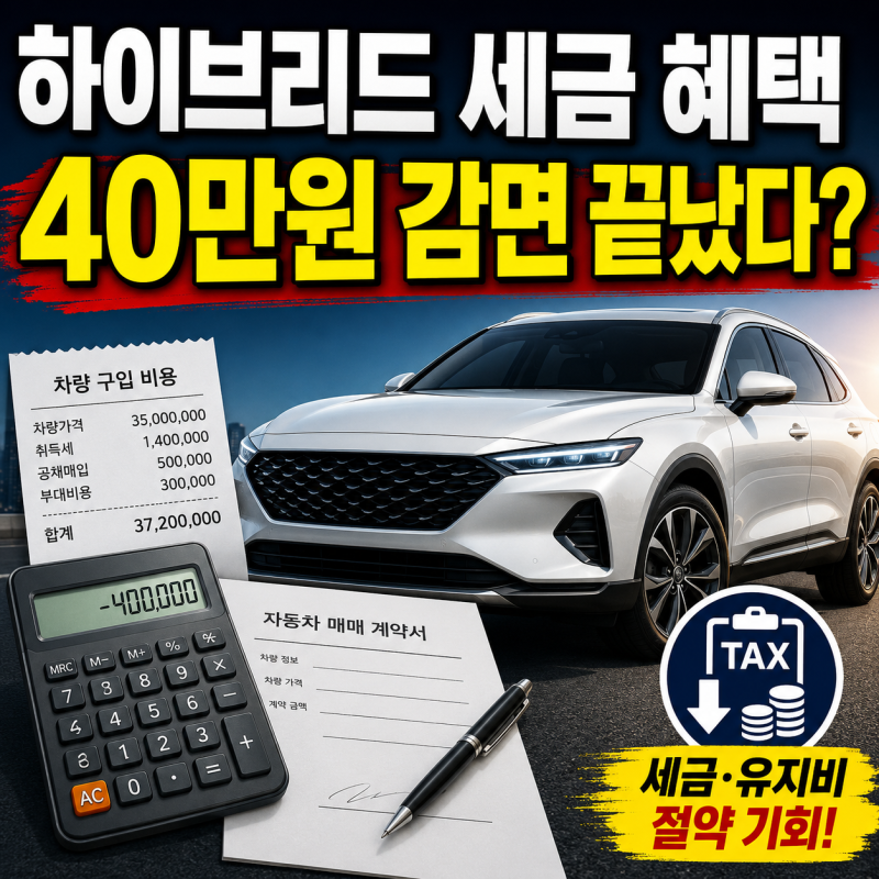 2026 하이브리드 자동차 세금 혜택 총정리｜개별소비세·취득세 얼마나 줄어드나