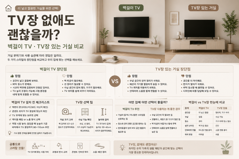 TV장 없애도 괜찮을까?｜벽걸이 TV·TV장 있는 거실 비교