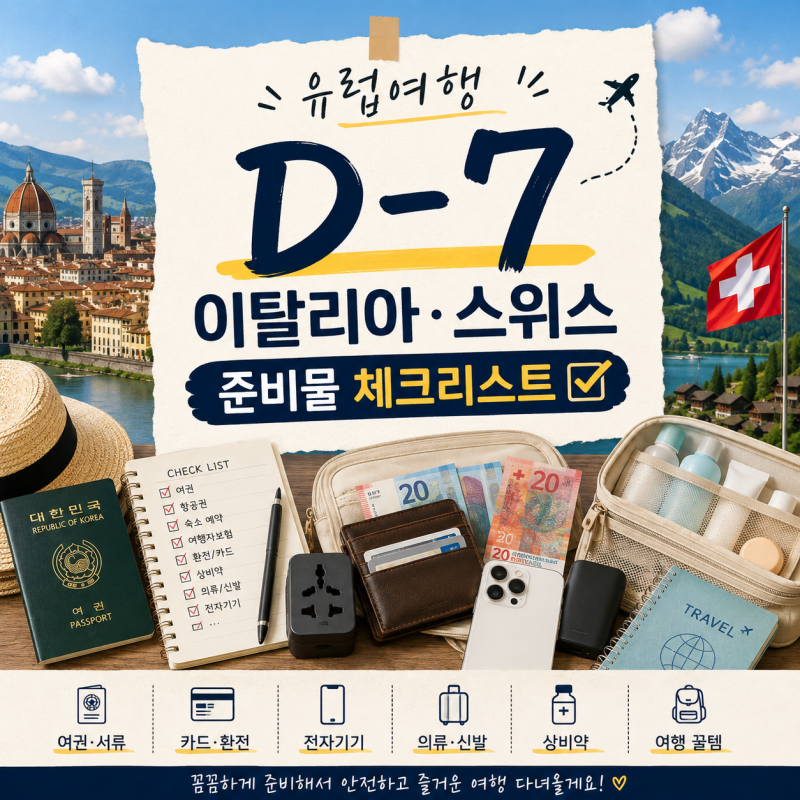 이탈리아 스위스 유럽여행 준비물 체크리스트 ㅣ 출국 전 꼭 챙겨야 할 것 총정리