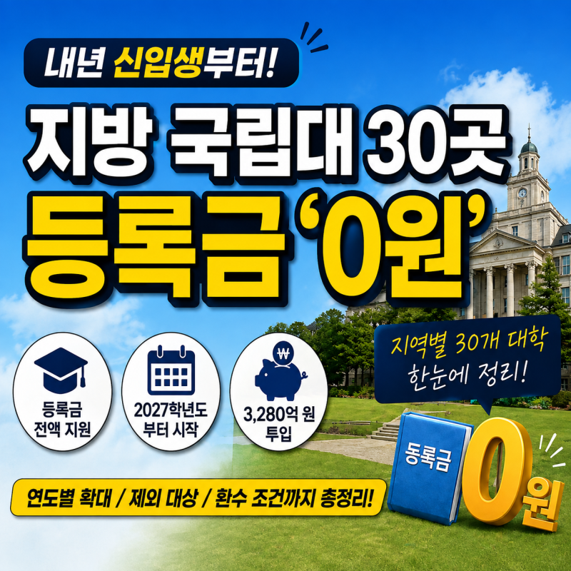 지방 국립대 30곳, 2027년 신입생부터 등록금 0원 I 제외 대상, 환수 조건, 지역별 대학 리스트 ....