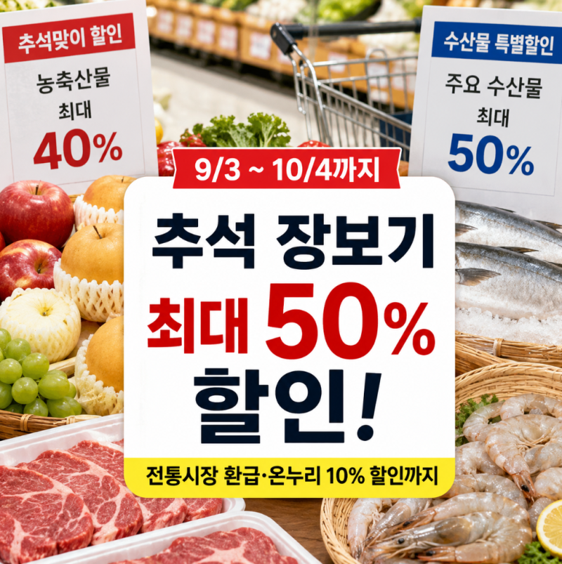 추석 농수산물 할인 최대 50% 전통시장 환급기간