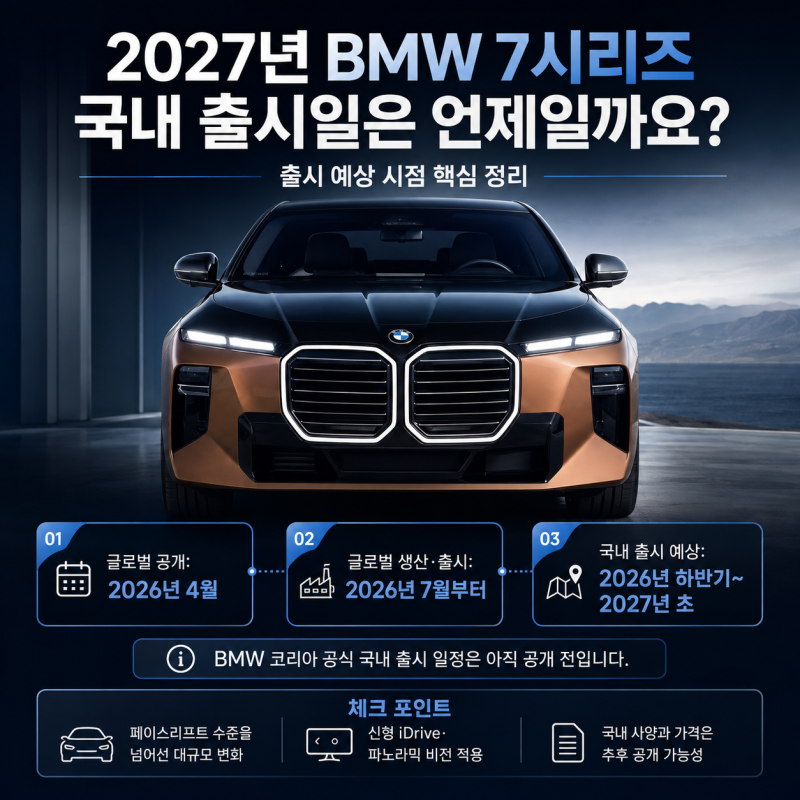2027년 BMW 7시리즈 페이스리프트, 국내 출시일·제원·디자인 무엇이 달라졌나?
