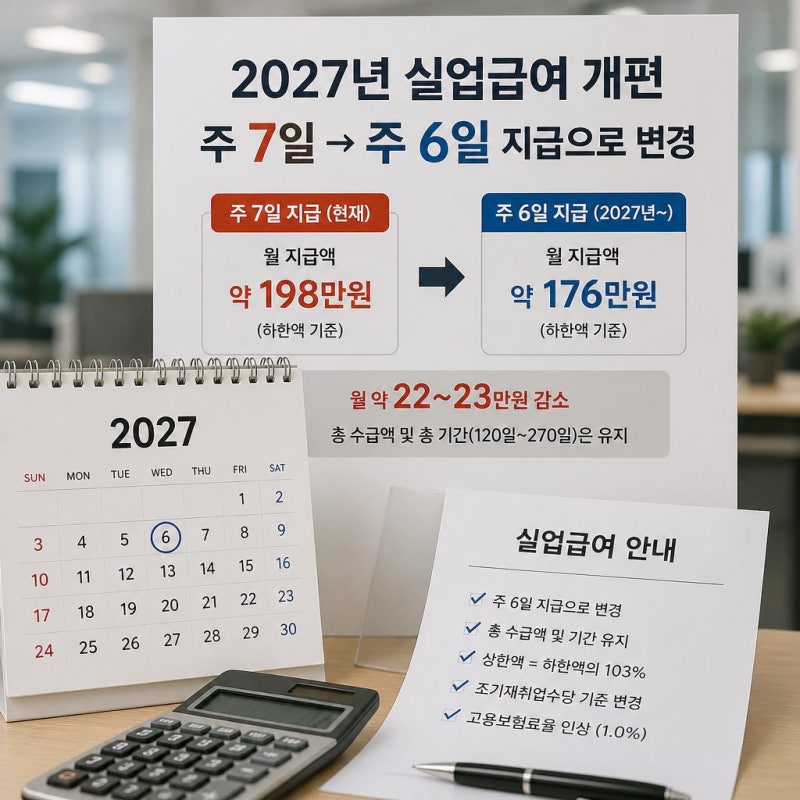 2027 실업급여 월 23만원 삭감 확정? 주휴수당 제외 및 실수령액 비교 총정리