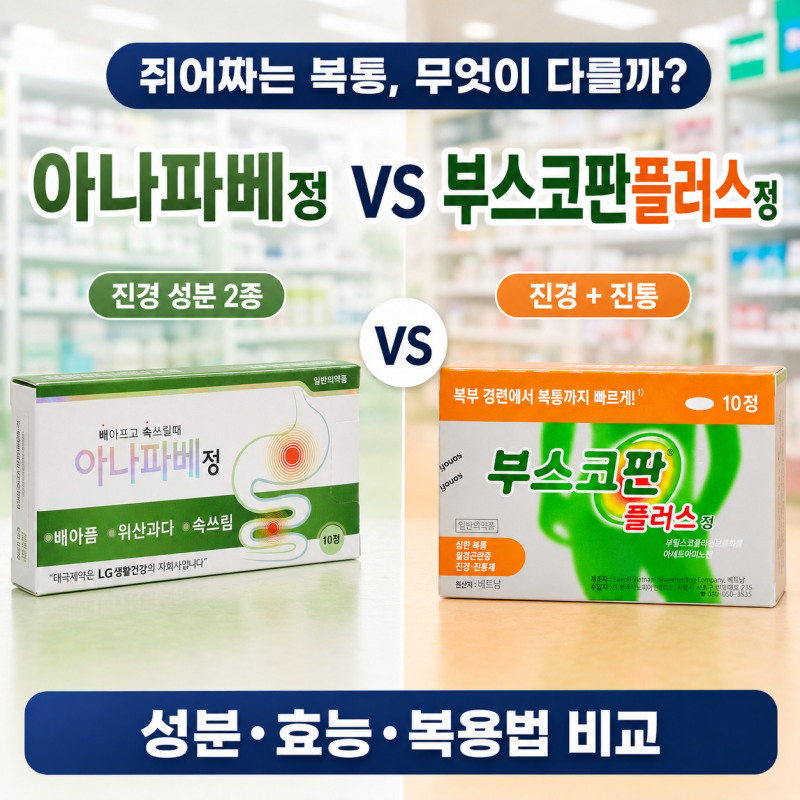 쥐어짜는 위경련·복통약 비교: 아나파베정 vs 부스코판플러스정 차이점 - 종로백제약국