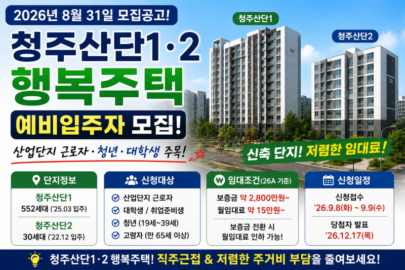 청주산단1·2 행복주택 추가모집, 보증금 월세와 입지 장단점 총정리