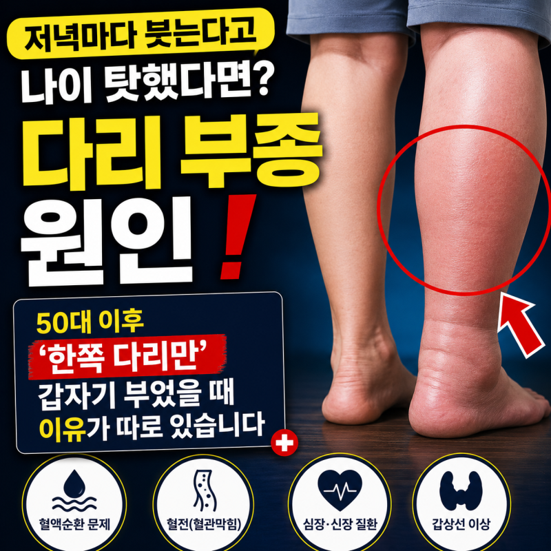 다리 부종 원인, 저녁마다 붓는다고 나이 탓했다면? 50대 이후 ‘한쪽 다리만’ 갑자기 부었....