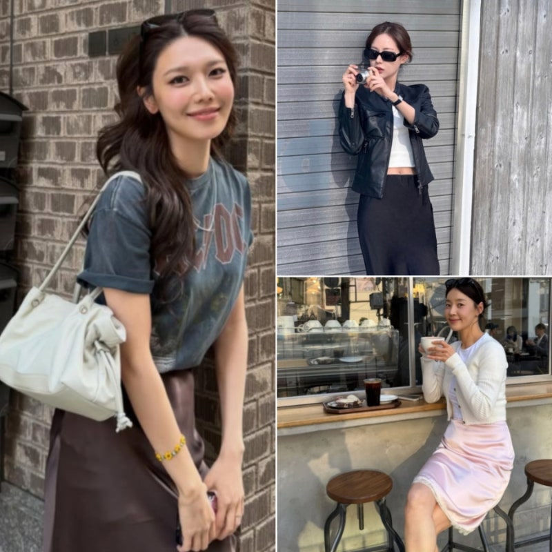 잠옷인 줄 알았는데.. 옷잘알이 선택한 새틴스커트 가을코디