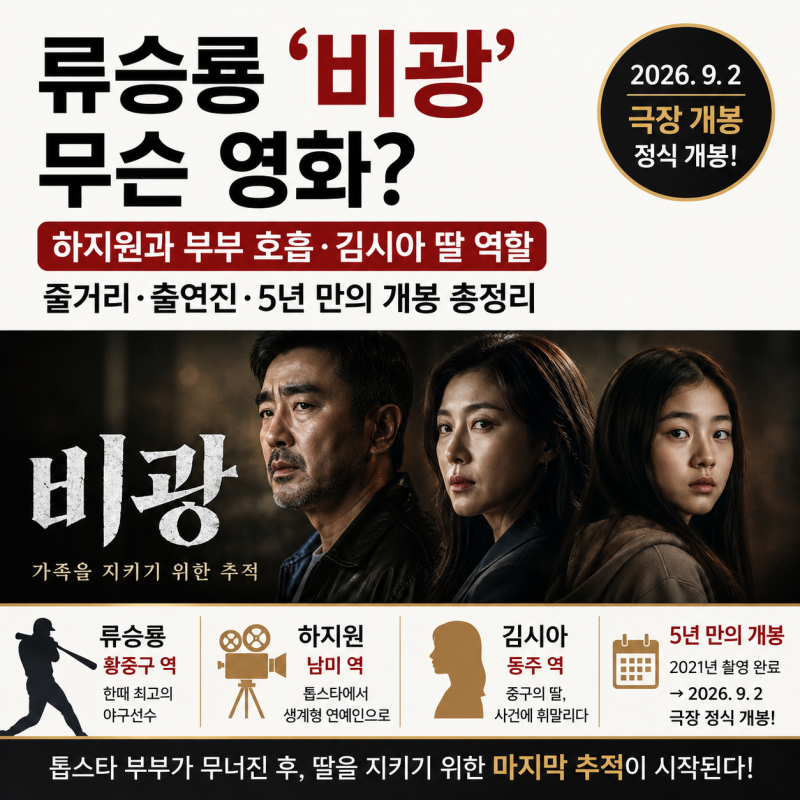 류승룡 ‘비광’ 무슨 영화? 하지원과 부부 호흡·김시아 딸 역할, 줄거리·출연진·5년 만의 ....