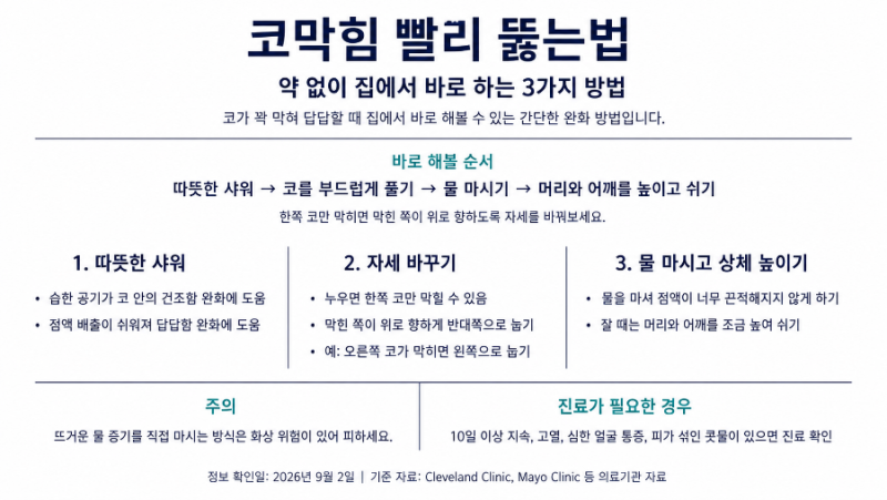 코막힘 빨리 뚫는법-약 없이 집에서 바로 하는 3가지 방법
