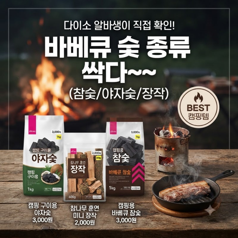 [다이소알바] 바베큐 숯 종류 싹다~~ (고기 구이용 참 / 야자숯 장작)