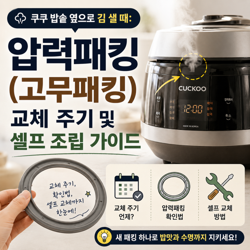 쿠쿠 밥솥 옆으로 김 샐 때: 압력패킹(고무패킹) 교체 주기 및 셀프 조립 가이드