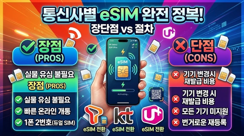 통신사별 eSIM 으로 전환 절차 및 장단점