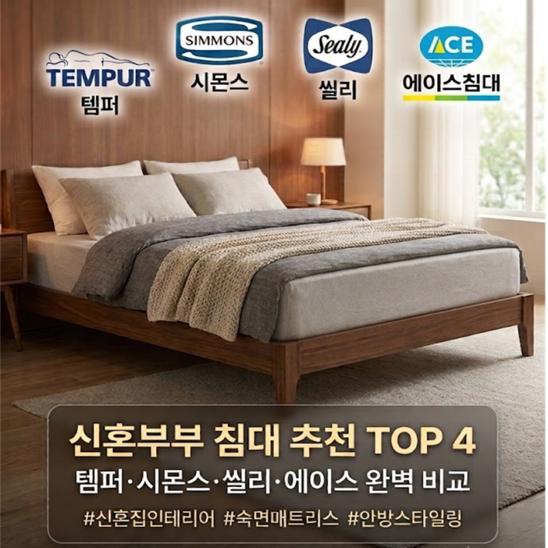 신혼부부 침대 추천 4대 브랜드 비교 완벽 가이드 (템퍼·시몬스·씰리·에이스)
