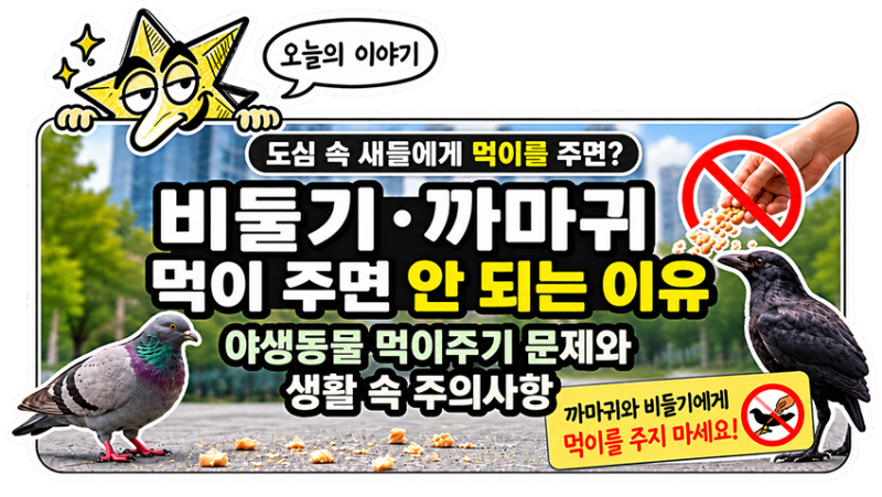 비둘기·까마귀 먹이 주면 안 되는 이유 야생동물 먹이주기 문제와생활 속 주의사항