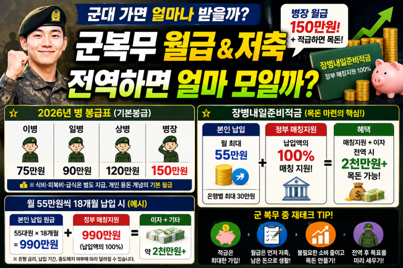 2026 군복무 월급 얼마 받을까? 군인 월급·장병내일준비적금·전역 목돈 총정리