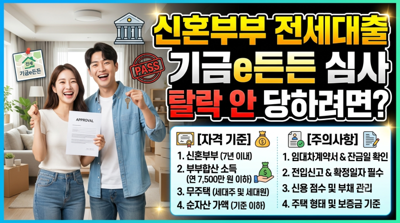 신혼부부 전세대출 기금e든든 심사 탈락 안 당하려면? 자격 기준 및 주의사항