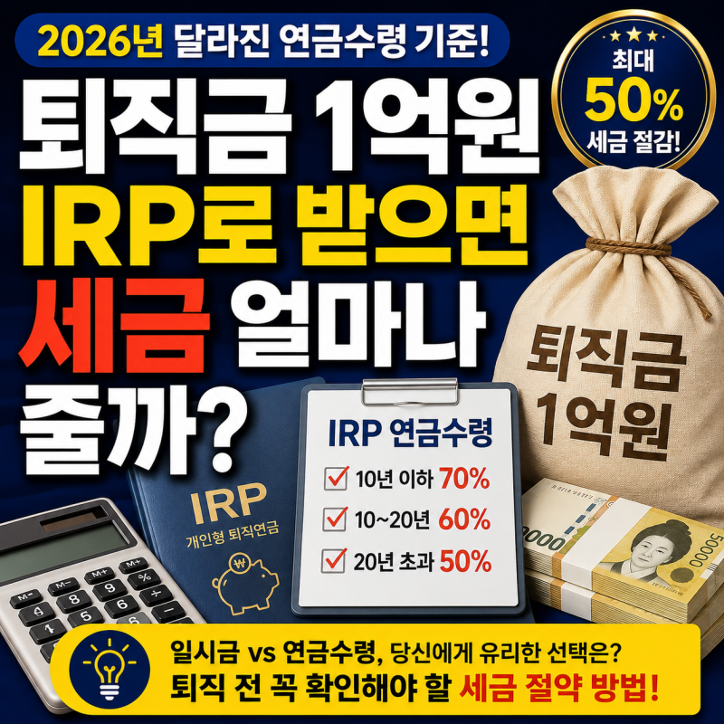 퇴직금 1억원, IRP로 받으면 세금 얼마나 줄까? 2026년 달라진 연금수령 기준