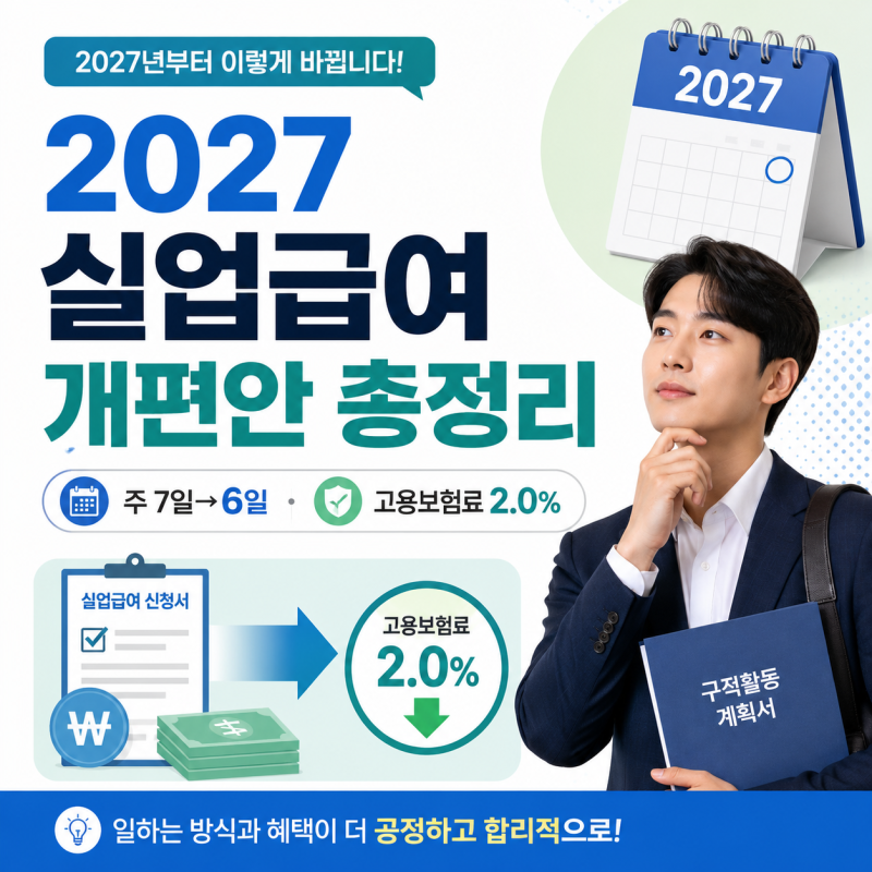 2027 실업급여 개편 총정리｜주 7일→6일, 고용보험료 2.0% 인상…내가 받는 돈은?