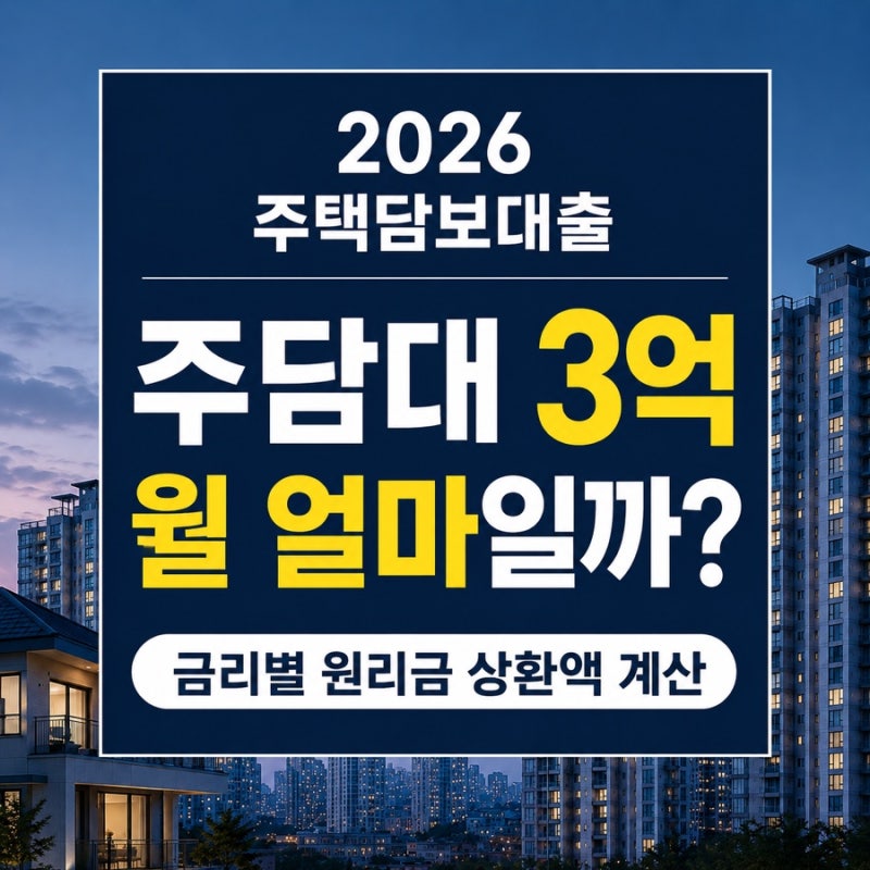 주담대 3억 받으면 월 얼마? 2026 금리별 원리금 상환액 계산