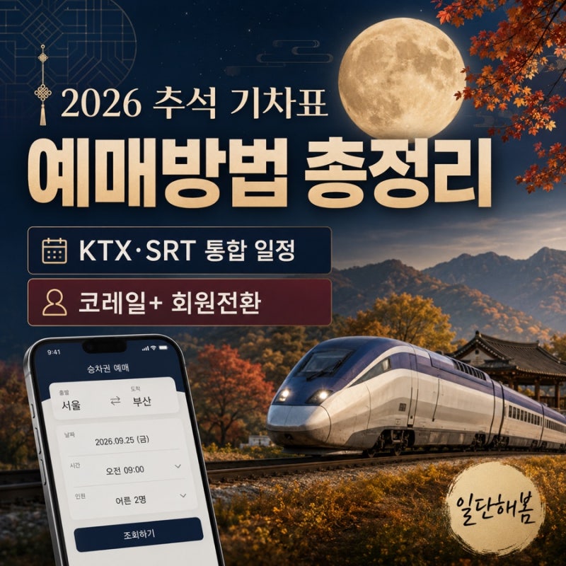 2026 추석 기차표 예매 일정｜KTX·SRT 통합 코레일+ 예약방법·결제기간