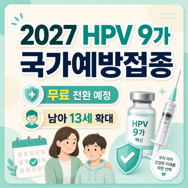2027 HPV 9가 국가예방접종 무료 전환! 남아 13세까지 확대 예정