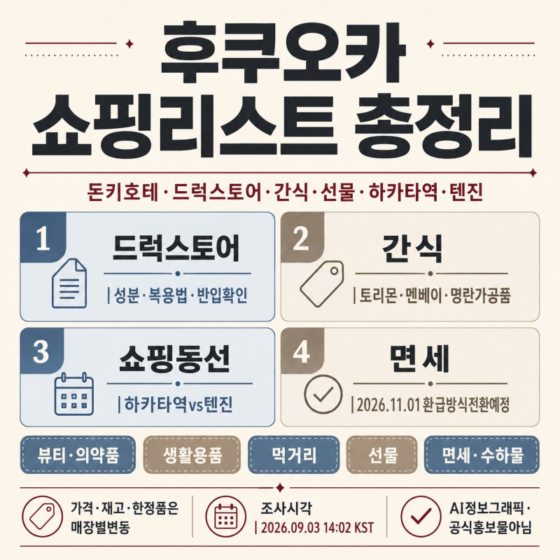 후쿠오카 쇼핑리스트 총정리｜돈키호테·드럭스토어·간식·선물 추천