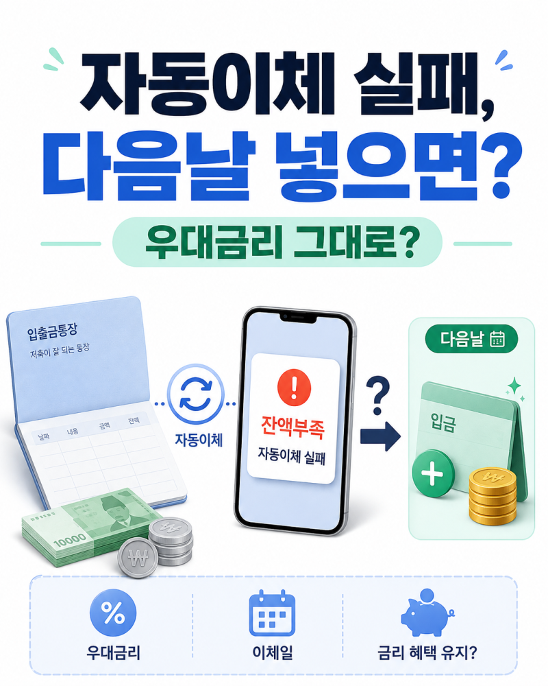 적금 자동이체 잔액부족으로 실패, 다음날 넣으면 우대금리 받을까?