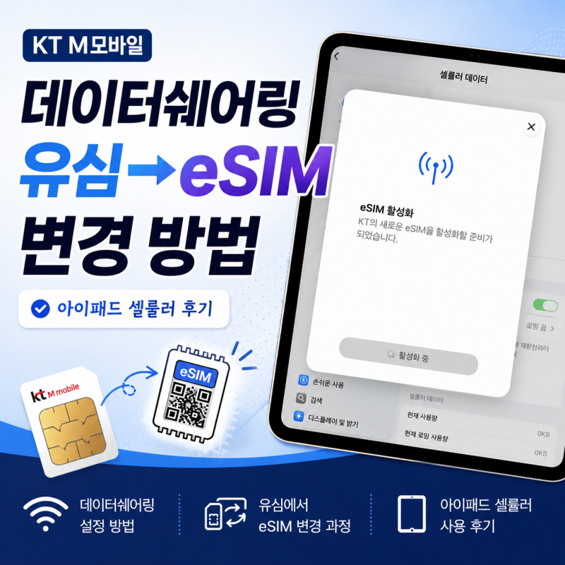 KT M모바일 데이터쉐어링 유심 eSIM 변경 방법 아이패드 셀룰러 후기