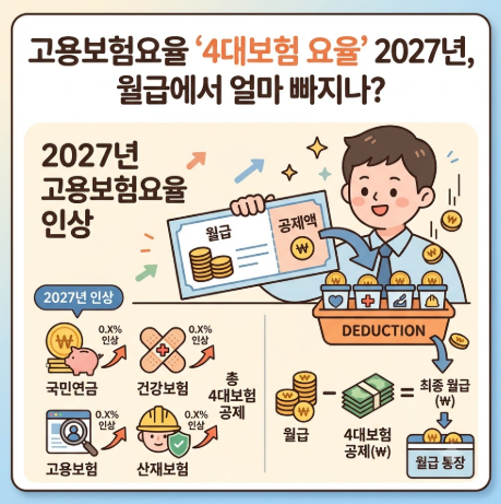 고용보험요율 '4대보험 요율' 2027년, 월급에서 얼마 빠지나