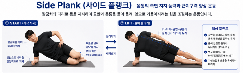 오늘의 한 동작 #35옆으로 버티는 플랭크, 허리 운동일까요? Side Plank (사이드플랭크) 제대로 ....