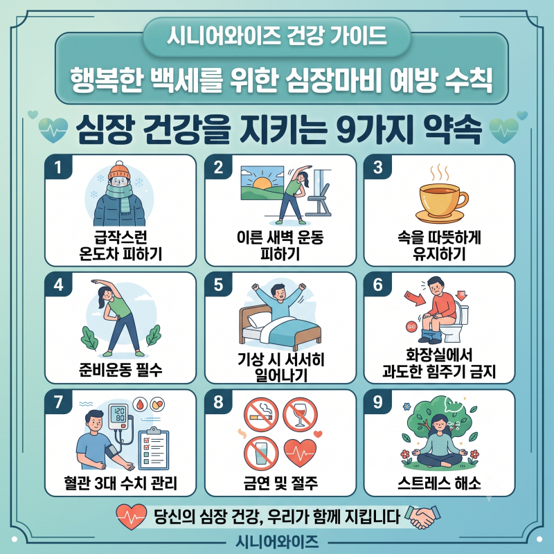 [시니어와이즈] 심장마비 예방하는 9가지 생활 수칙과 숨은 전조증상 완벽 가이드
