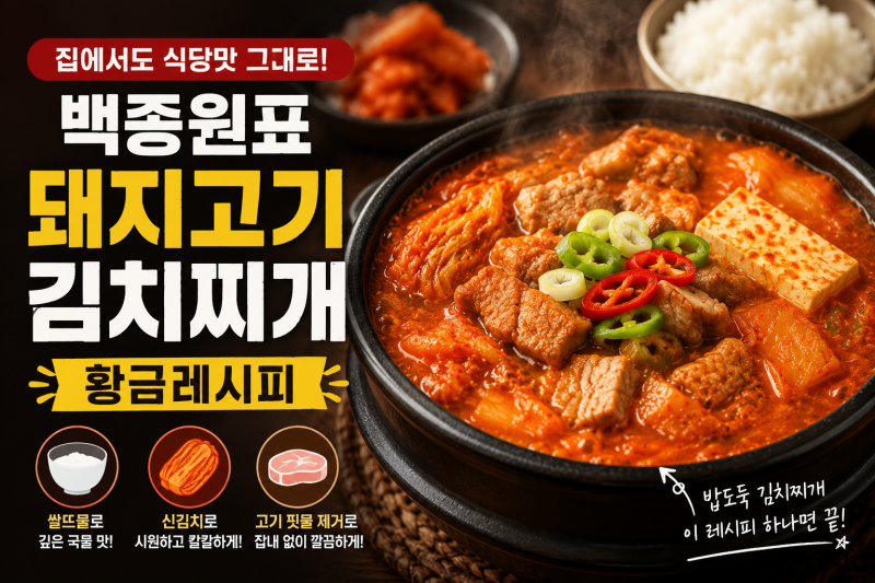 실패 없는 백종원 돼지고기 김치찌개 황금레시피 (돼지고기 핏물 제거 꿀팁)
