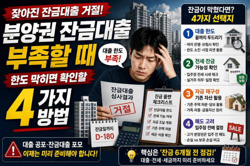 분양권 잔금대출 부족할 때 │ 한도 막히면 확인할 4가지 방법
