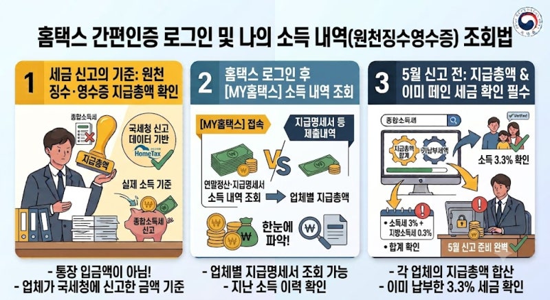 [3편] 홈택스 간편인증 로그인 및 나의 소득 내역(원천징수영수증) 조회법