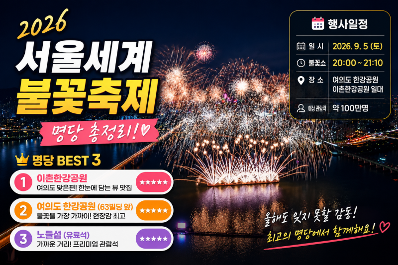 2026 세계서울불꽃축제 명당자리 어디?_ 행사일정. 불꽃시간표. 지하철 교통통제 총정리